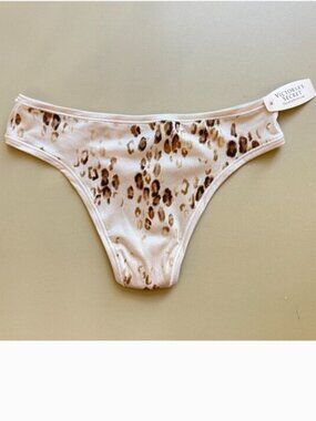 New Victoria's Secret Thong Panty Small Animal Print Beige Brown NWT